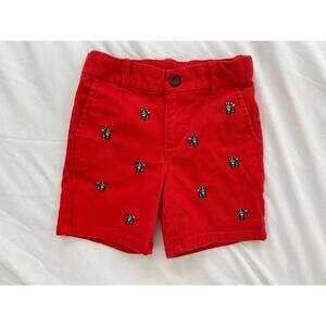 Janie and Jack boys 4T red shorts with embroidered black and white dogs